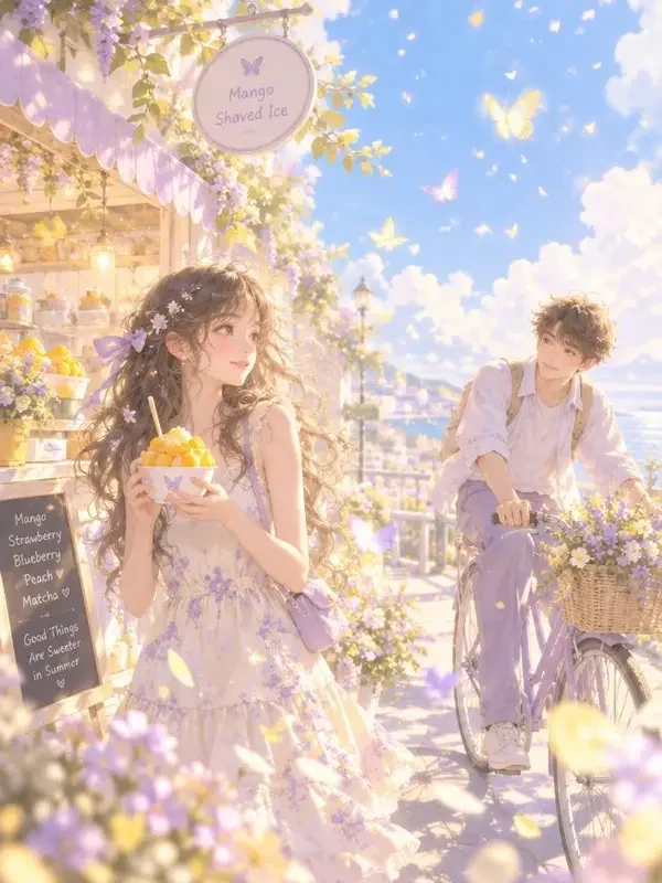 漫剧大全短剧《半夏微甜》封面，夏日甜品店的青春治愈甜宠插画